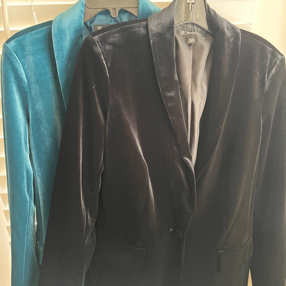 INC International Concepts Black and Blue Velvet Blazers
